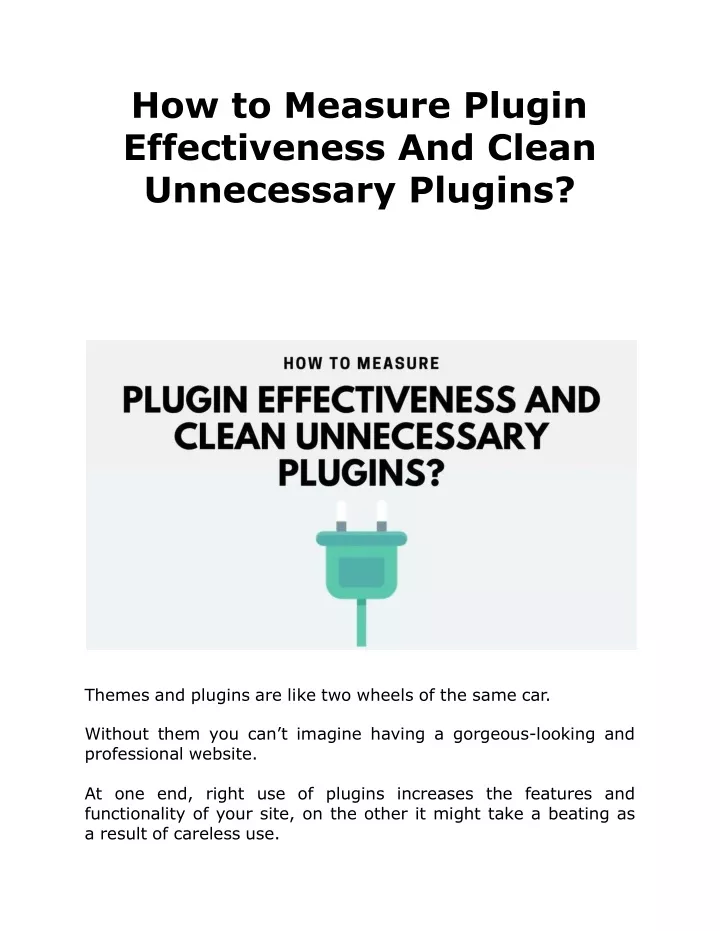 how to measure plugin effectiveness and clean unnecessary plugins