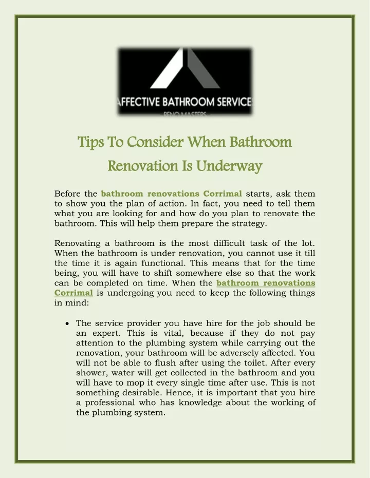 tips to consider when bathroom renovation