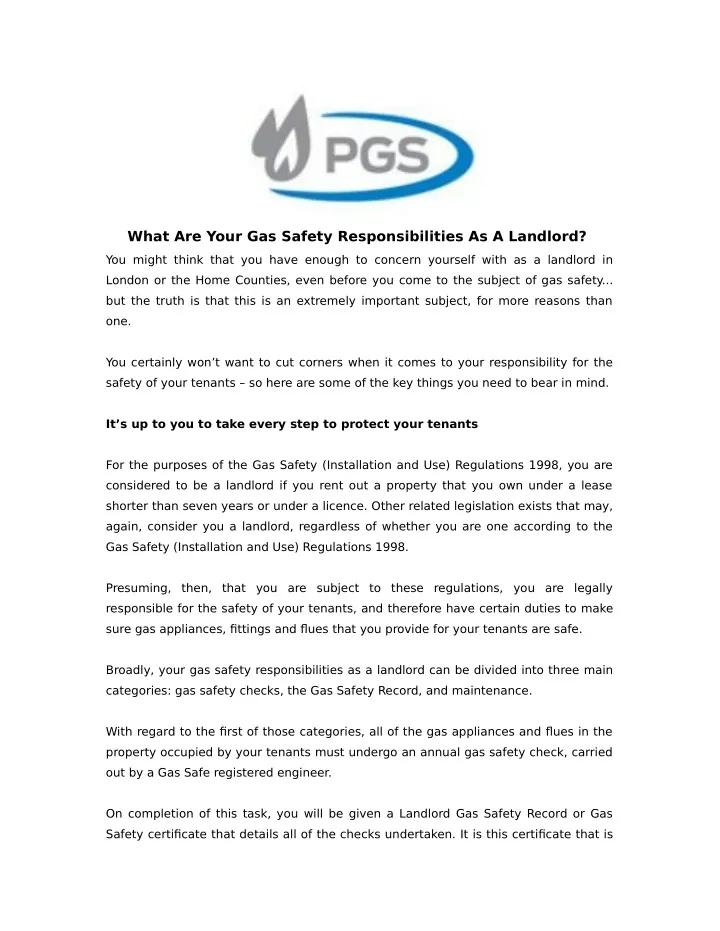 what are your gas safety responsibilities