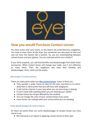 How you would Purchase Contact Lenses