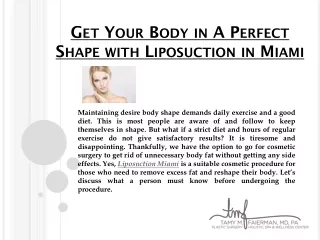 Get Your Body in A Perfect Shape with Liposuction in Miami