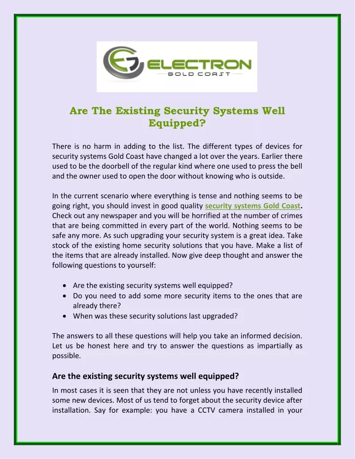 are the existing security systems well equipped