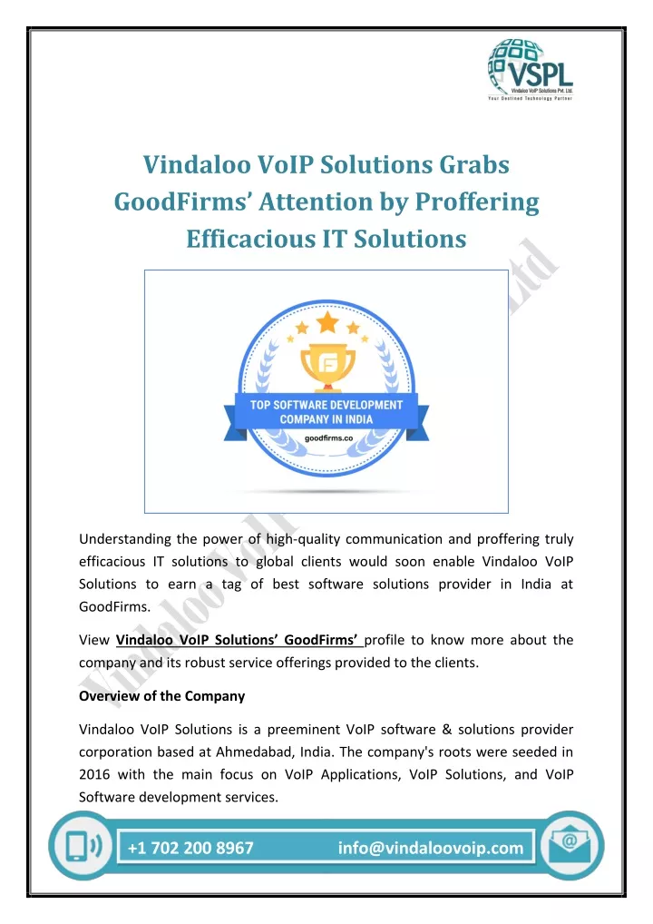 vindaloo voip solutions grabs goodfirms attention