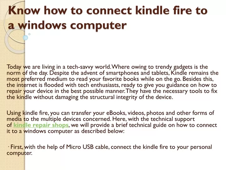 know how to connect kindle fire to a windows computer