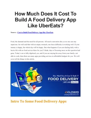 Cost to Build Food Delivery App like Uber Eats
