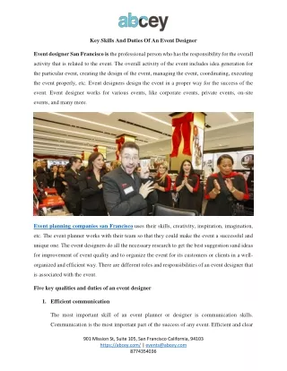 key skills and duties of an event designer