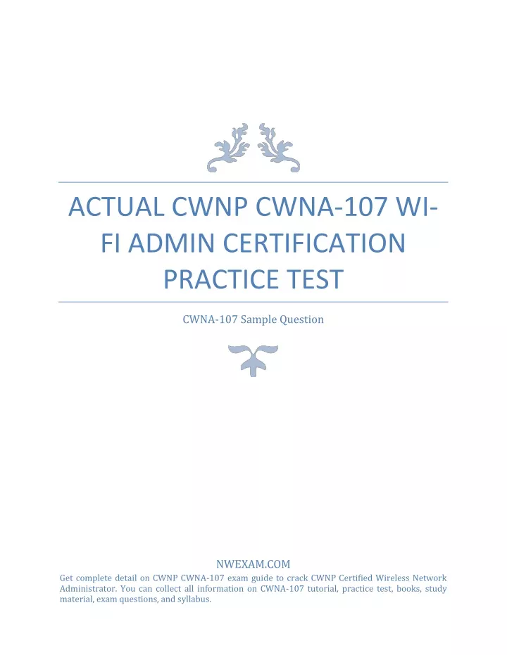 actual cwnp cwna 107 wi fi admin certification