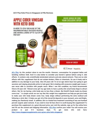 ACV Plus Keto Price in Singapore & Pills Reviews