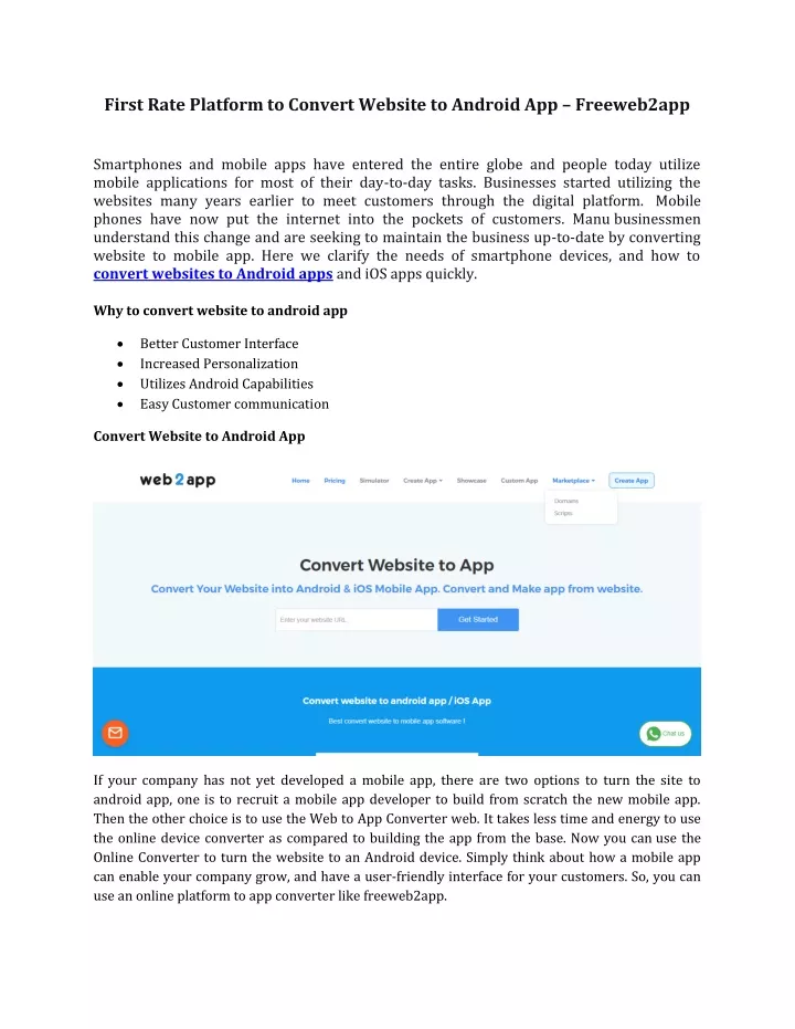 first rate platform to convert website to android