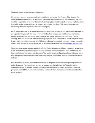 the disadvantage of internet casino singapore