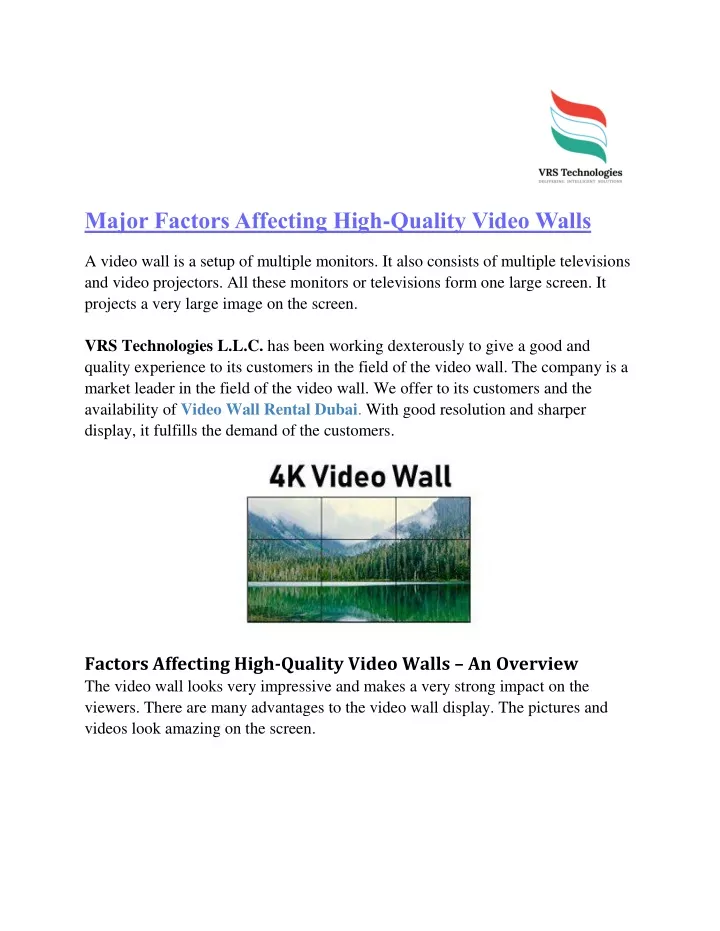 major factors affecting high quality video walls