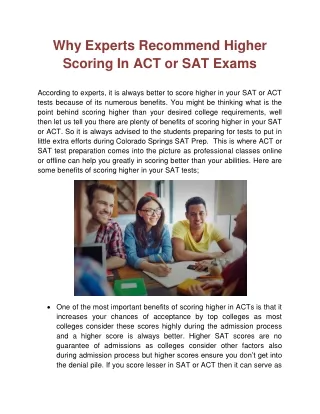 Why Experts Recommend Higher Scoring In ACT or SAT Exams