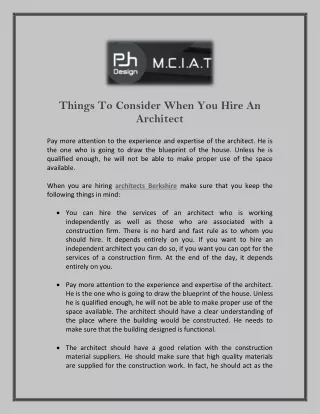 things to consider when you hire an architect