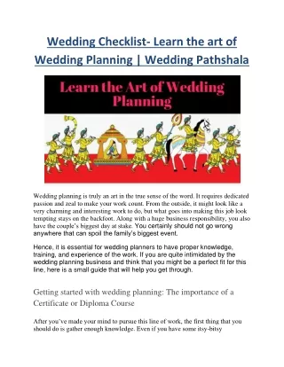 Wedding Checklist- Learn the art of Wedding Planning | Wedding Pathshala
