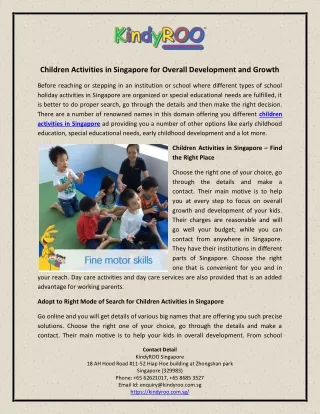 Children Activities in Singapore for Overall Development and Growth