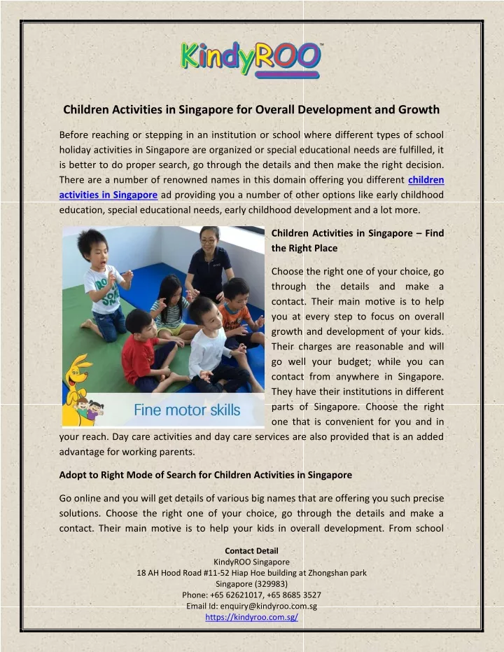 children activities in singapore for overall