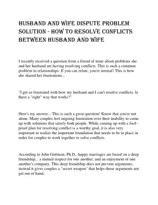 husband and wife dispute problem solution