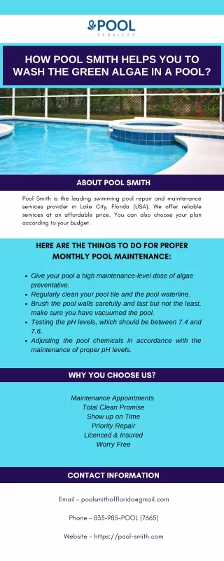 How Pool Smith Helps You to Wash the Green Algae in a Pool?