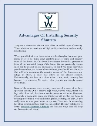 advantages of installing security shutters they