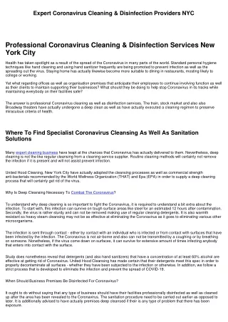 Professional Coronavirus Cleansing & Sanitation Services New York City