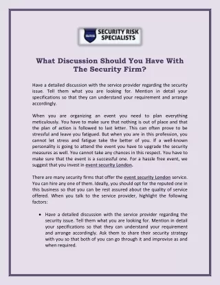 what discussion should you have with the security