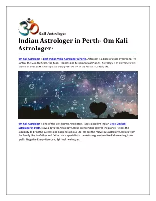 Indian Astrologer in Perth- Om Kali Astrologer: