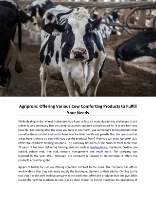 Agriprom: Offering Various Cow Comforting Products to Fulfill Your Needs