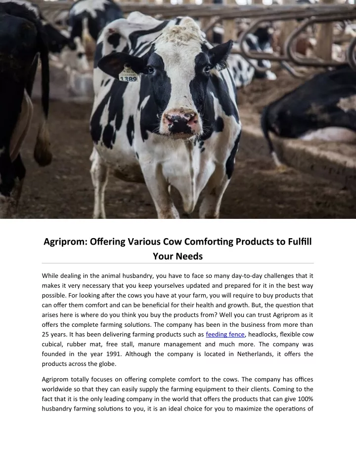 agriprom offering various cow comforting products