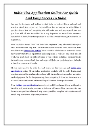 india visa application online for quick