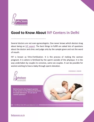 Good to Know About IVF Centers in Delhi