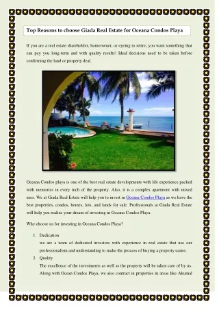 Top Reasons to choose Giada Real Estate for Oceana Condos Playa