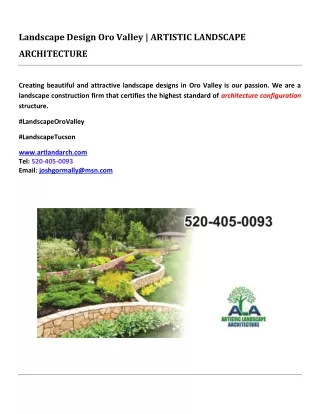 Landscape Design Oro Valley | ARTISTIC LANDSCAPE ARCHITECTURE