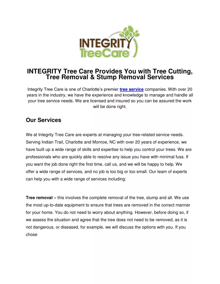 integrity tree care provides you with tree