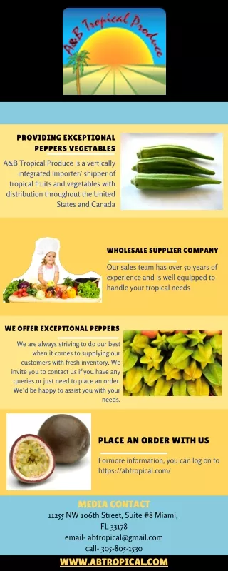 Tropical Vegetables Wholesale Supplier