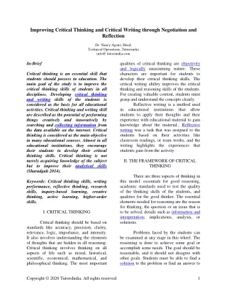 Improving Critical Thinking and Critical Writing Through Negotiation & Reflection- TutorsIndia