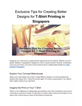 Exclusive Tips for Creating Better Designs for T-Shirt Printing in Singapore