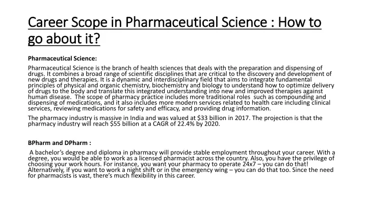 career scope in pharmaceutical science how to go about it