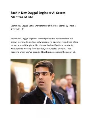 Sachin Dev Duggal Engineer AI Secret Mantras of Life