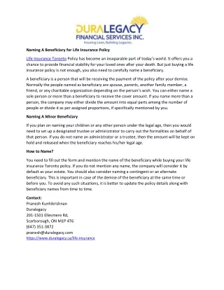 naming a beneficiary for life insurance policy