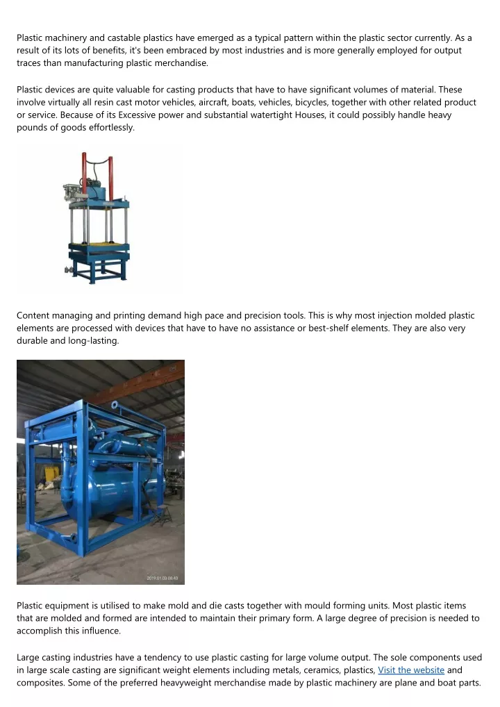 plastic machinery and castable plastics have