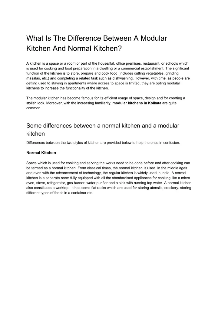 what is the difference between a modular kitchen