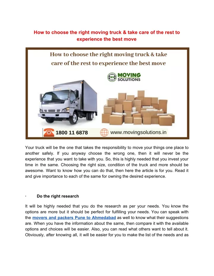 how to choose the right moving truck take care