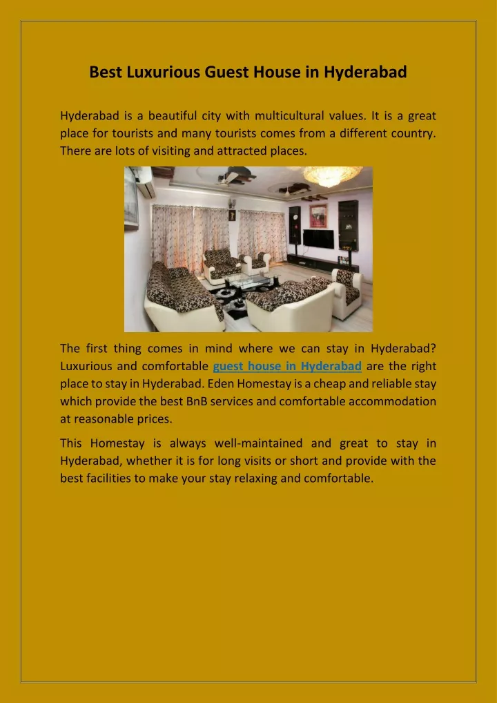 best luxurious guest house in hyderabad