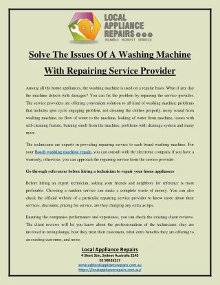 Solve The Issues Of A Washing Machine With Repairing Service Provider