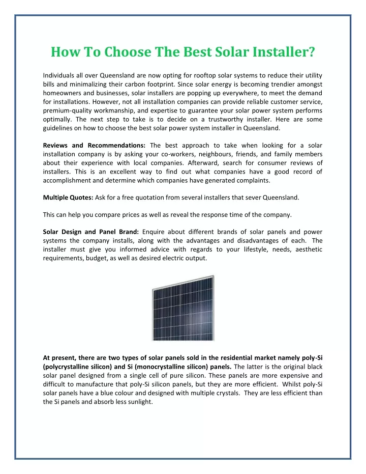 how to choose the best solar installer