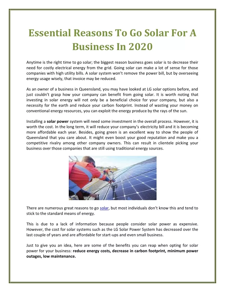essential reasons to go solar for a business