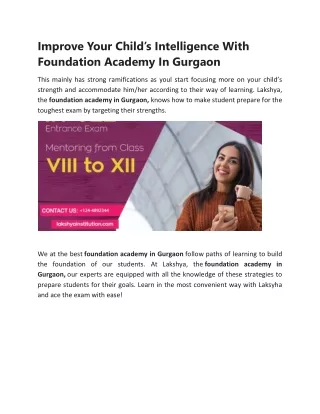 Improve Your Child’s Intelligence With Foundation Academy In Gurgaon