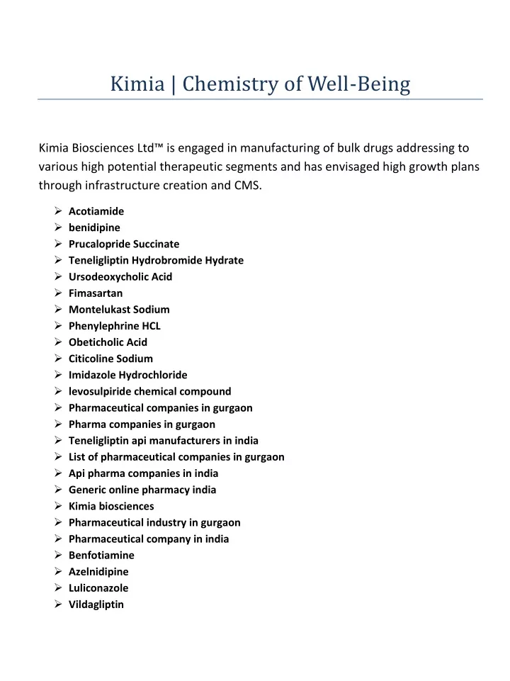 kimia chemistry of well being