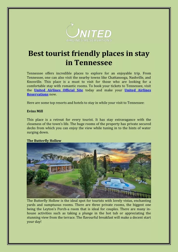 best tourist friendly places in stay in tennessee