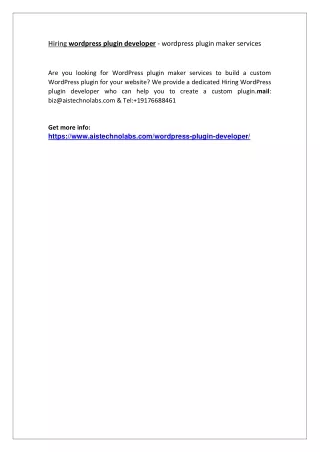 hiring wordpress plugin developer wordpress